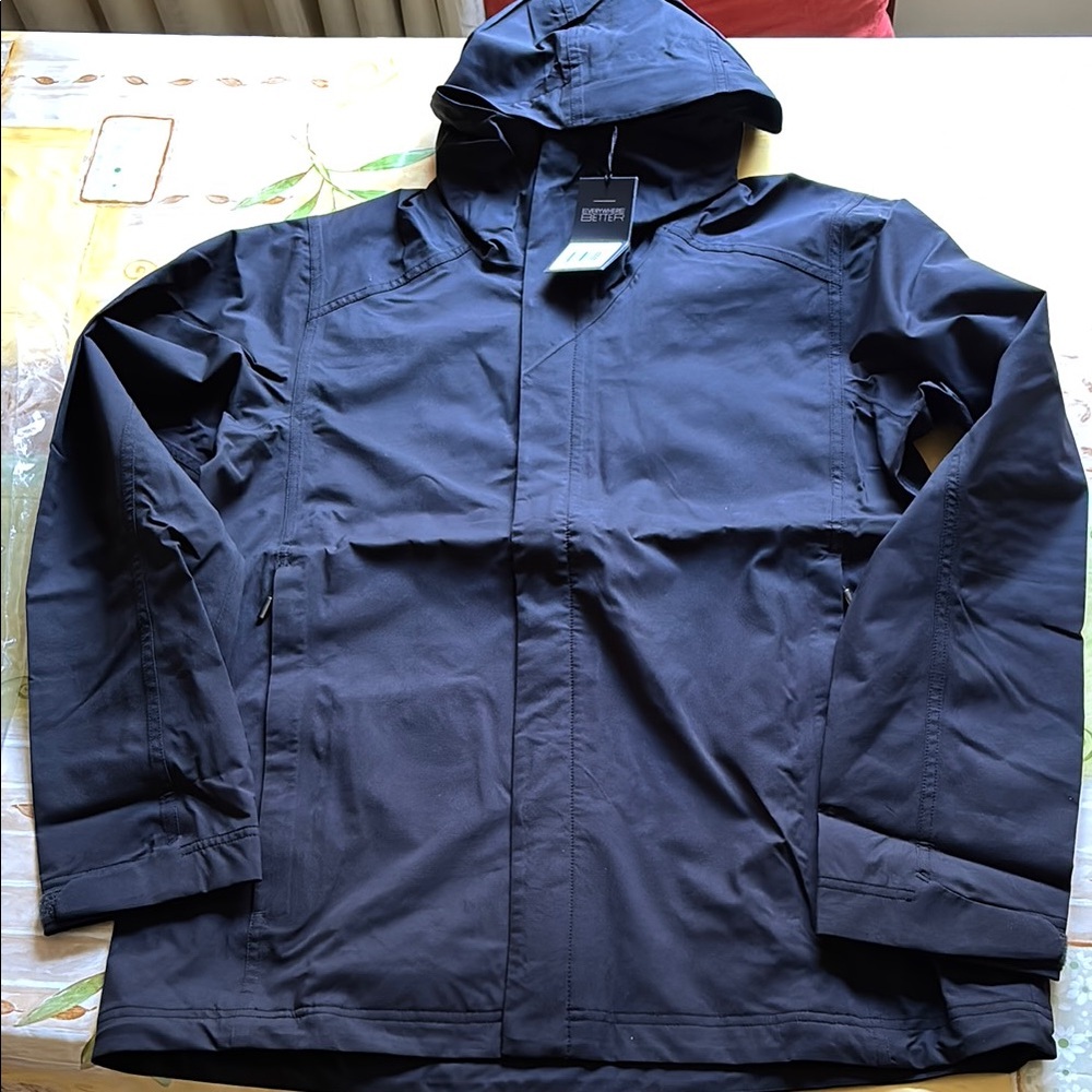 NAU Black Hooded Raincoat with Water-Resistant Shell